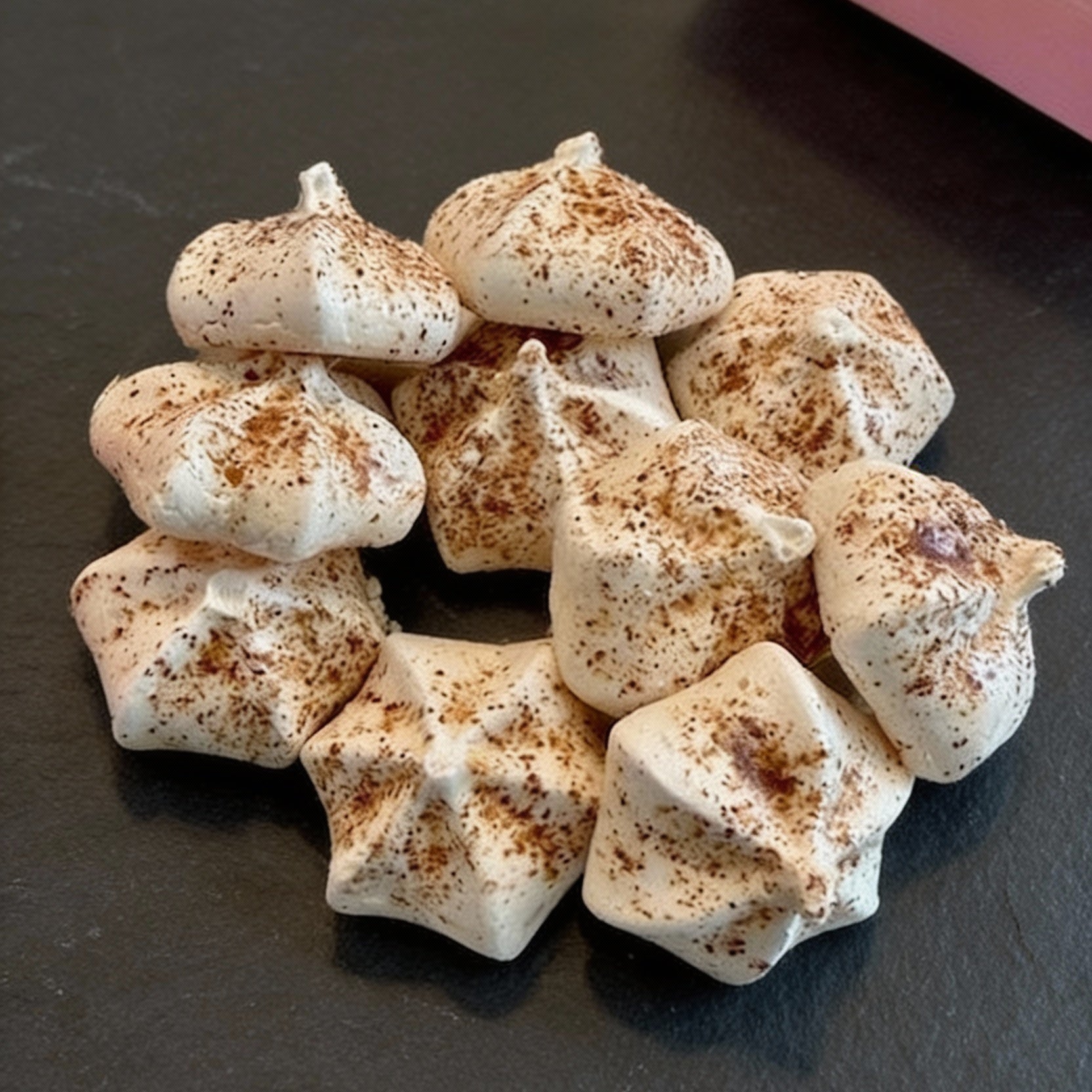 A bag of traditional French coffee meringues, freshly baked in Venice FL for local delivery in Venice or Sarasota, Florida or pickup on Farmers market.